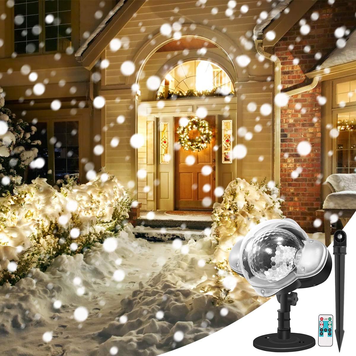 Christmas Projector Lights, YUNLIGHTS Snowfall LED Lights Snowflake Rotating Projector Lights with Remote Control, Waterproof Outdoor Christmas Lights Night Light for Christmas Bedroom Decoration