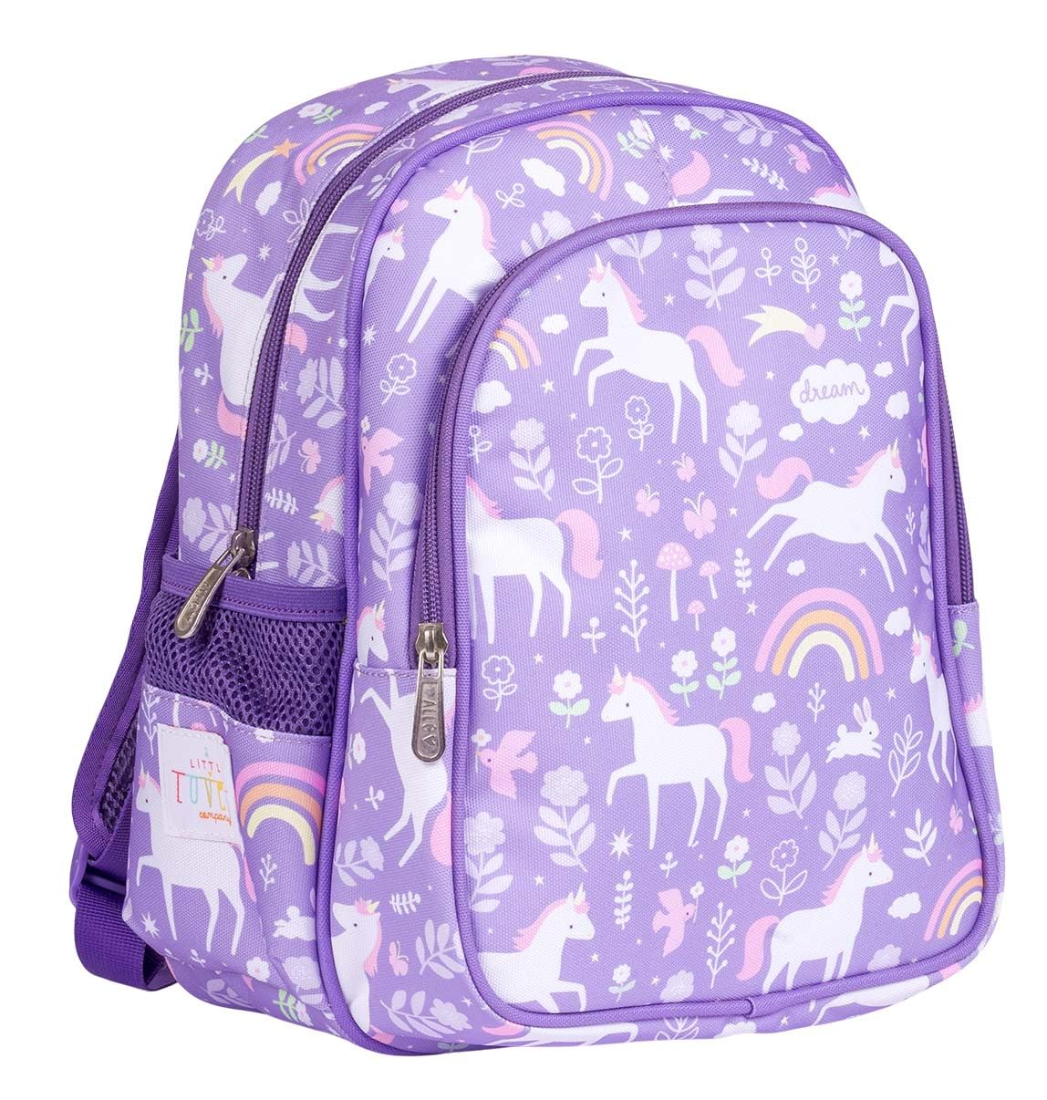 A LITTLE LOVELY COMPANY Mochila, 27x32x19 cm, Gris, Infantil, Poliéster y PEVA, 16 Litros, con Bolsillo Térmico, para Escuela y Viajes (Purpura)