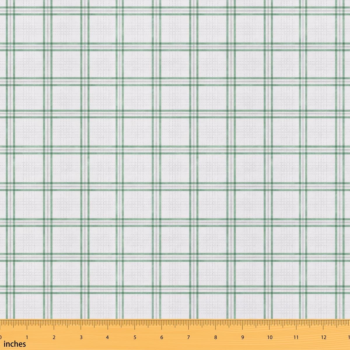 Geometric Grid Craft Fabric No Stretch,Light Line Plaid Soft Polyester,Fresh Modern Washable Material for Handmade Supplies,Green White 1 Yard Pre-Cut,36" L x 59" W