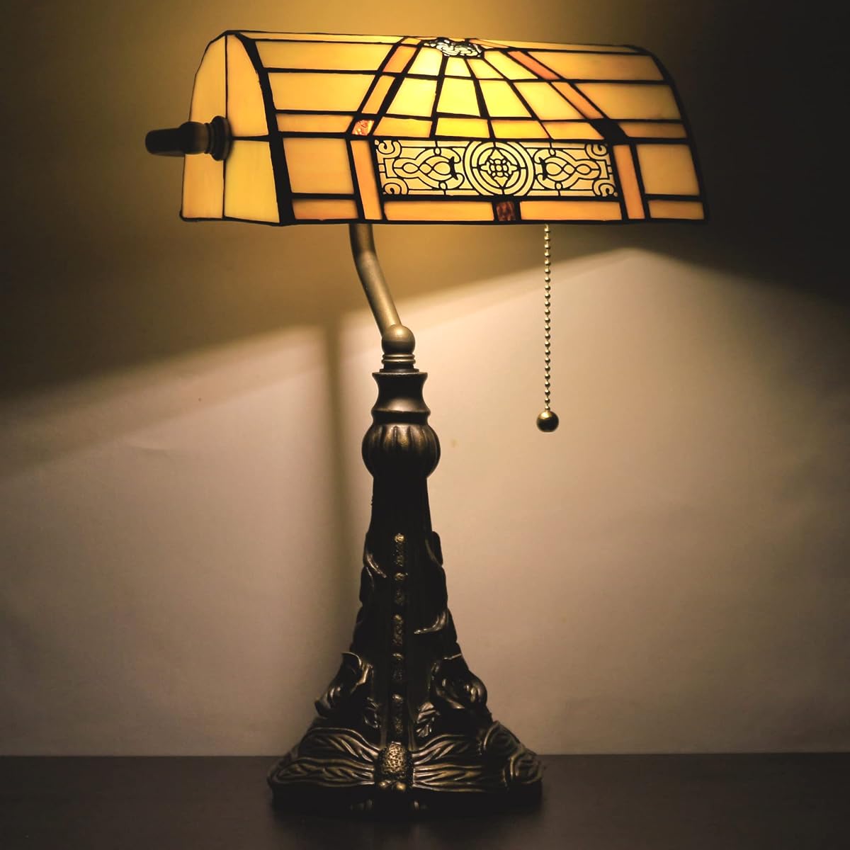 SYETL Tiffany Banker Lamp Small Stained Glass Table Lamp Tiffany Style Piano