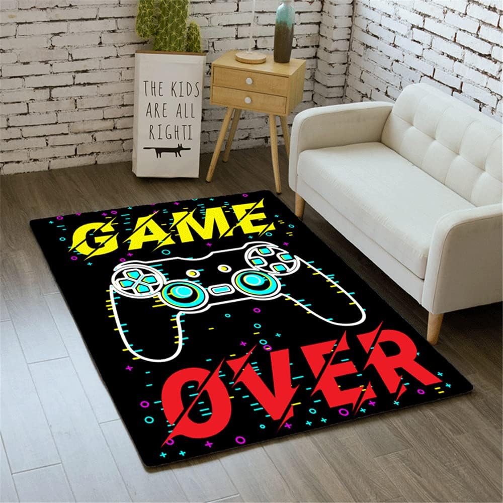 Morbuy 3D Game Print Rugs Modern Carpets Living Room Rug, Extra Large Size Soft Short Medium Pile Rugs Anti Slip Washable Floor Mats for Bedroom Kids Room Decor (black,80x160cm)