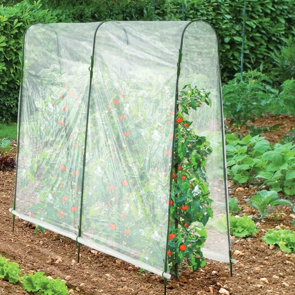 TERRE JARDIN Lot de 2 Serre à tomates de Jardin 200x180x120 cm avec Film Plastique Haute résistance & arceaux Acier - Microclimat, Protection tomates Contre intempéries, idéale jardinière Tomate