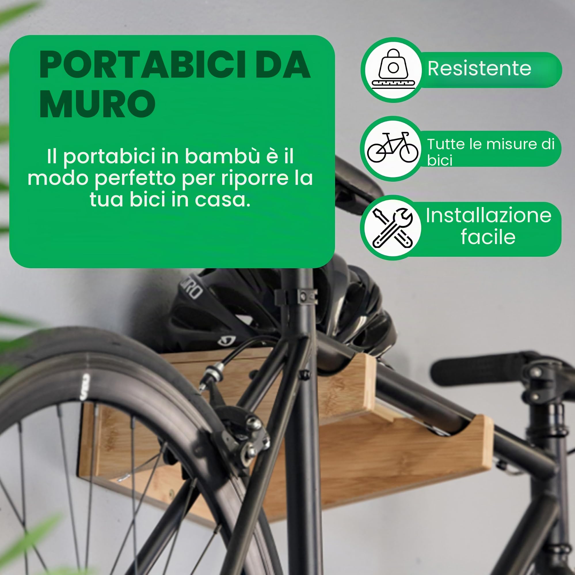 Supporto da parete per biciclette | Portabici da interno COR Portabici in bambù con ripiano rimovibile