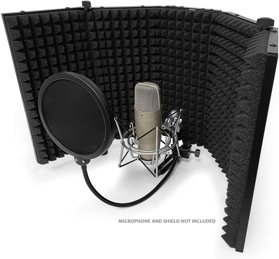 AxcessAbles 6 Inch Dual Layer Studio Microphone Pop Filter for Isolation Shield, Pop Blocker with 14 Inch Gooseneck for Blue Yeti Mic, AT2020, Recording Studios. Mic Pop Guard