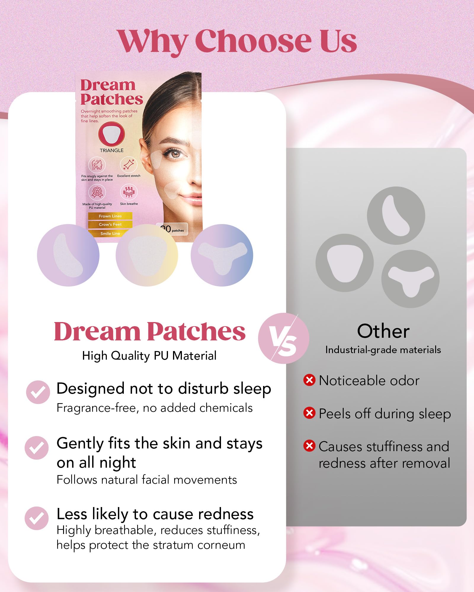 Smile Line Patches & Under Eye Patches do zmarszczek – przeciwzmarszczkowe plastry na twarz, taśma zmarszczkowa i taśma do twarzy Dream Patches Crescent 【80 sztuk】