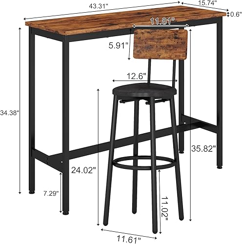 Miniatura 2 de GNIXUU Juego de mesa de bar juego de mesa de bar y sillas juego de mesa de comedor de 3 piezas mostrador de altura de bar con 2 taburetes juego de