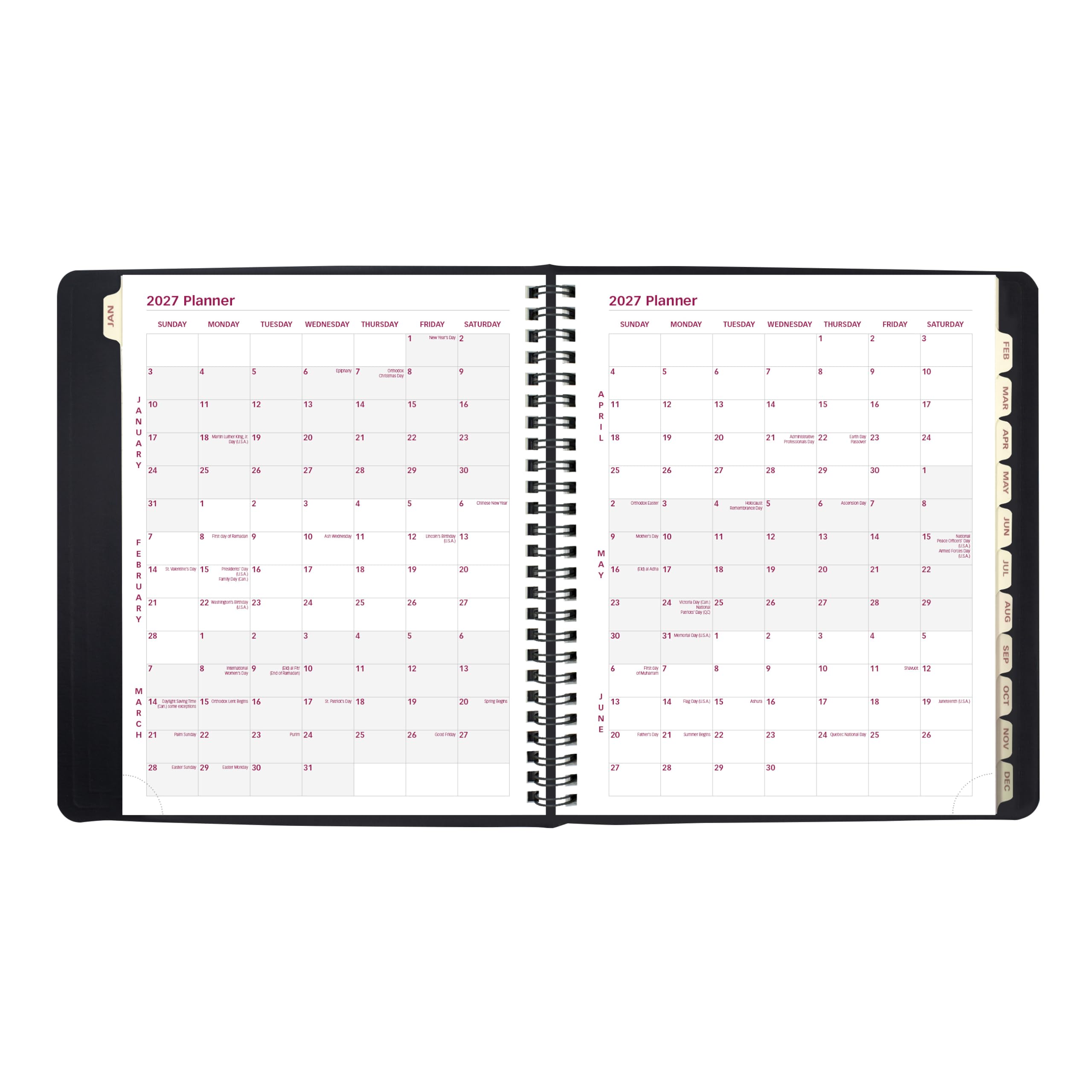 Brownline® - Planificador semanal/mensual esencial 2027, 12 meses, enero a diciembre, encuadernación de doble alambre, 8.5 x 6.75 pulgadas, negro (CB850.BLK)