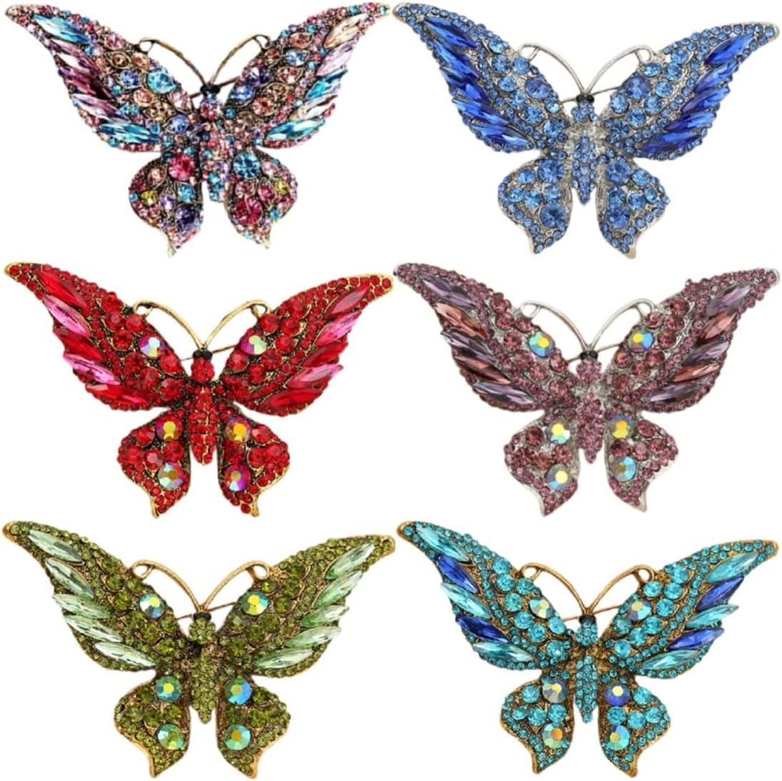 6 Pieces Rhinestone Butterfly Brooch Elegant Lapel Pins Dress Accessories Jewelry Gift For Women Girls Daily Decoration