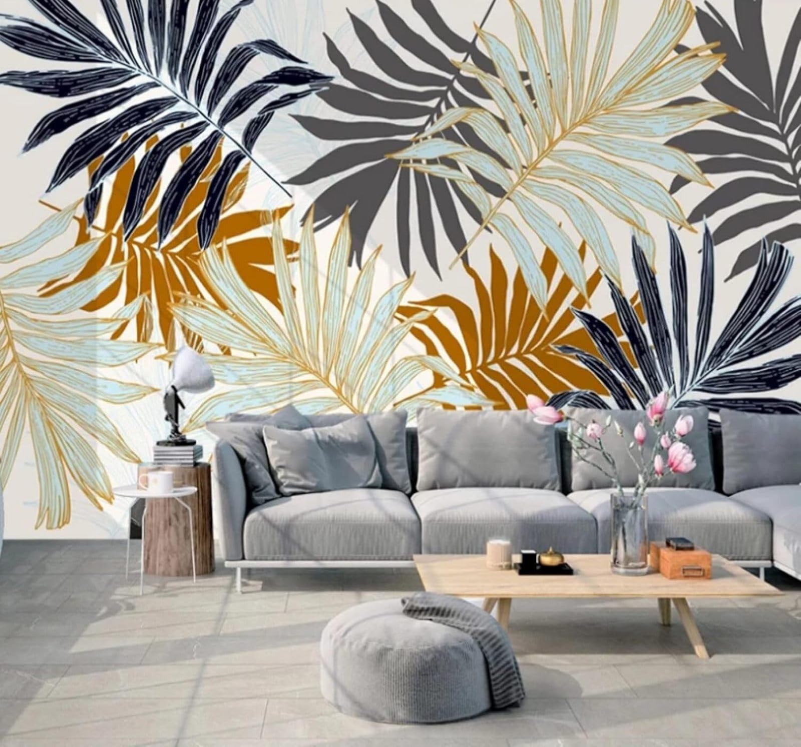 XLMING Minimalist Hand Drawn Colourful Palm Leaves Unique 3D Wallpaper Luxury Home Dining Decor Paste Sofa Living Room The Wall for Bedroom Mural-400cm×280cm