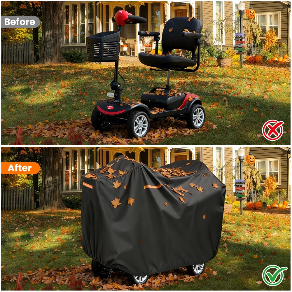 AOOSA Mobility Scooter Covers 124x58x99CM, with Storage Bag 210D Oxford Fabric Anti Dust Waterproof Bird Droppings UV-resistant for Most 3 or 4 Wheels Mobility Scooters — view 6
