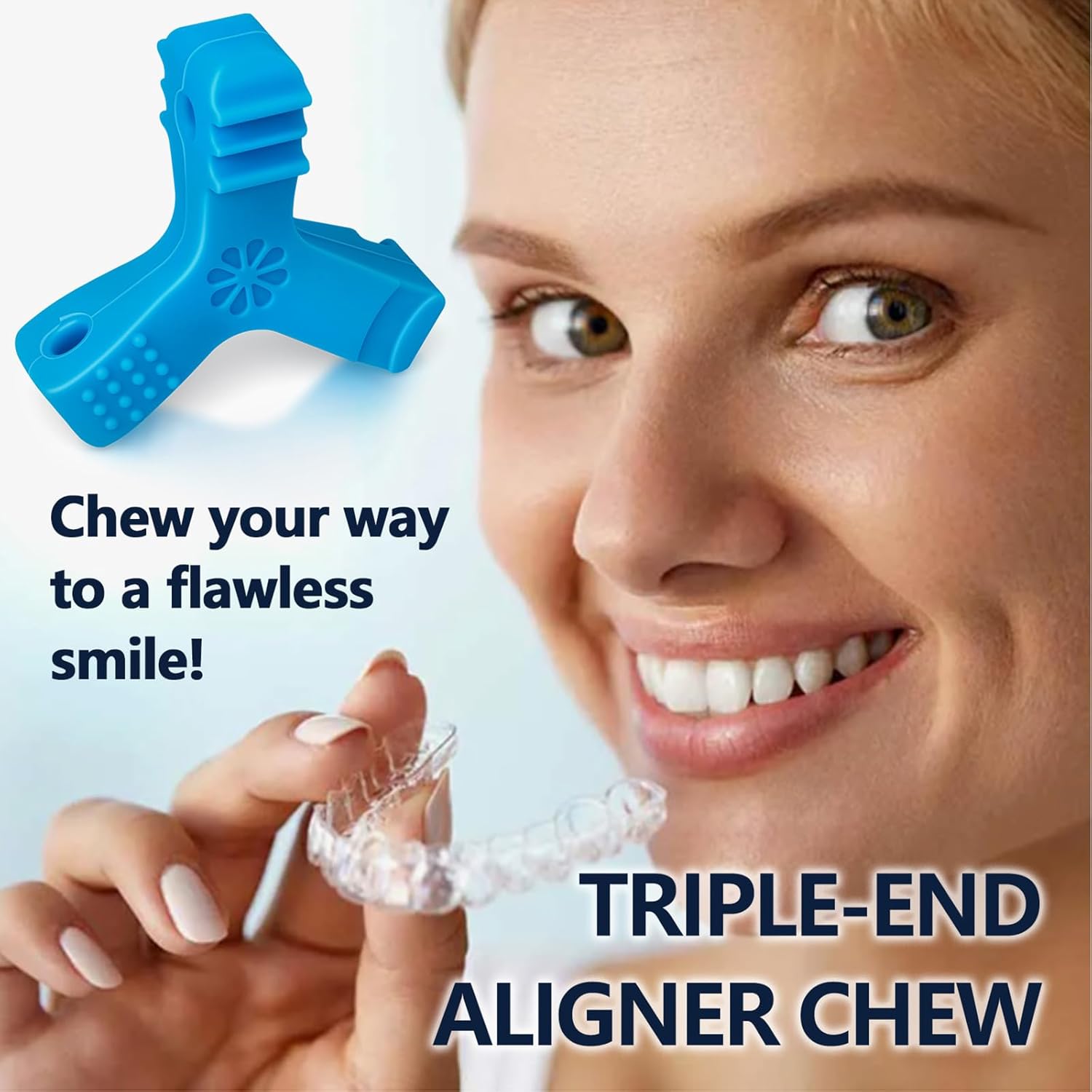 Aligner Chewies for Invisalign Aligners, Triple-End Orthodontic Aligner Chewies Tool with Soft Hollow-Core & Grooved Bite - Comfortable Tray Seaters for Pain Relief, Daily Use (Pack of 2) (Blue) - Image 6