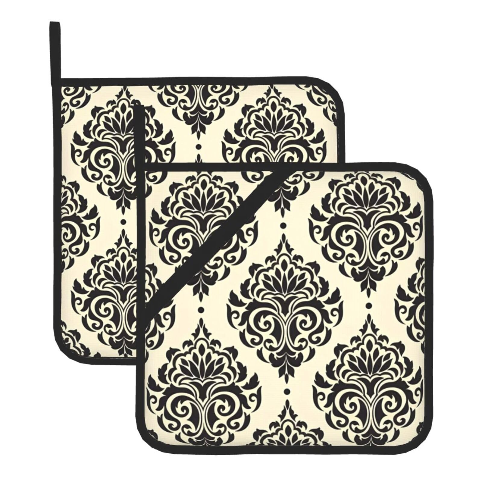 WHJDPP Asian Elephants Prints Square Hot Pads for Kitchen - Waterproof Pot Holders Set of 2, Durable Trivets with Pocket & Hanging Loop for Hot Dishes & Oven Use