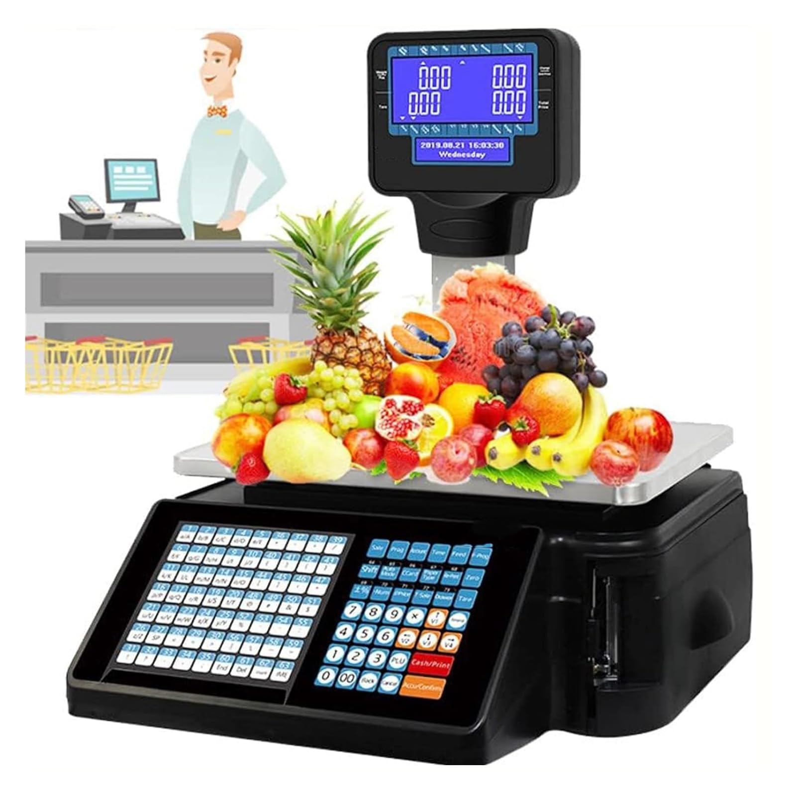 MYUYEE Bar Code Scales,Digital Price Calculator Thermal Printer,Commercial Double Sided Price Label Printing Scales,For Supermarkets Convenience Stores,30Kg/66Lb Capacity (A)