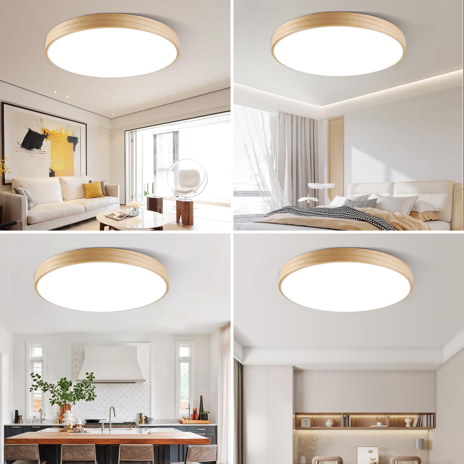 Plafoniera LED Smart WIFI, Luce LED Dimmerabile con Alexa Google Home, Plafoniera da 12 Pollici 28W RGB a Colori Variabili con Telecomando, Luce in Legno Naturale per Camera da Letto