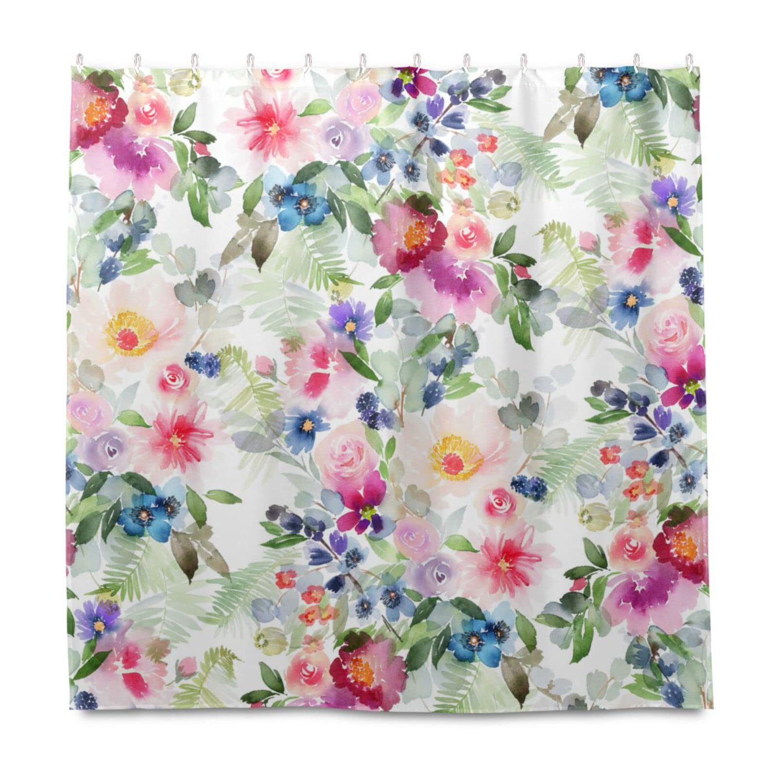 Tenda Doccia IcosaMro Con Ganci, 180x183 Cm, Motivo Monet Ninfee Loto, Poliestere Impermeabile, Blu