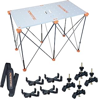 POWERTEC 72311 Arachni-Flex Portable Workbench - 24" x 48" PVC Waterproof Foldable Tabletop w/Pre-drilled Dog Holes & Quick-Insert Locks and 2x4ft Collapsible Workstand 2500 lbs Capacity