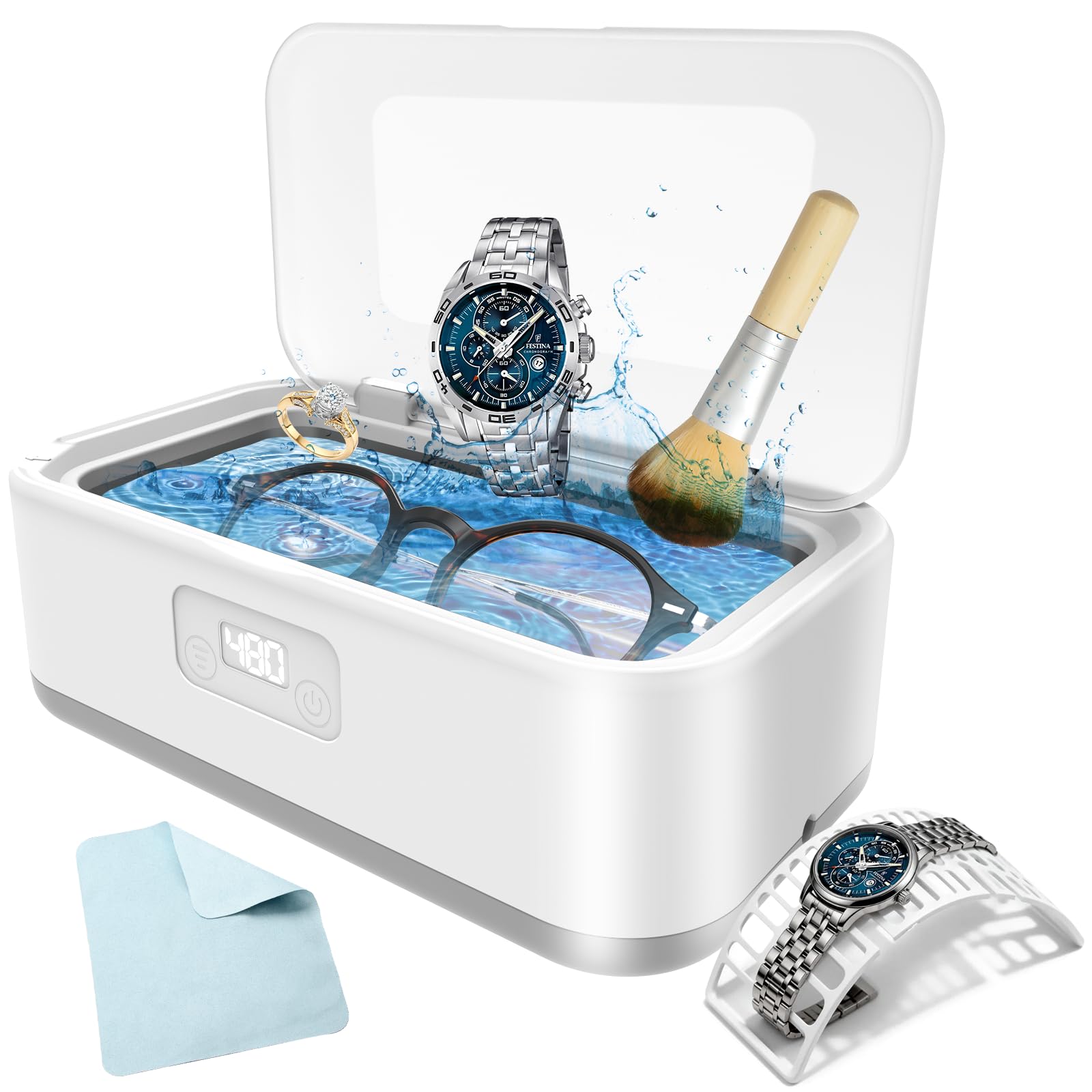 Limpiador Ultrasonidos Olubfdh,800 ml Ultrasonidos Limpieza,49000 HZ Limpiador Ultrasónico Joyas con 5 Modos de Tiempo para Relojes,Joyas,Joyas,Anillos,Relojes,Gafas,Dentaduras Postizas