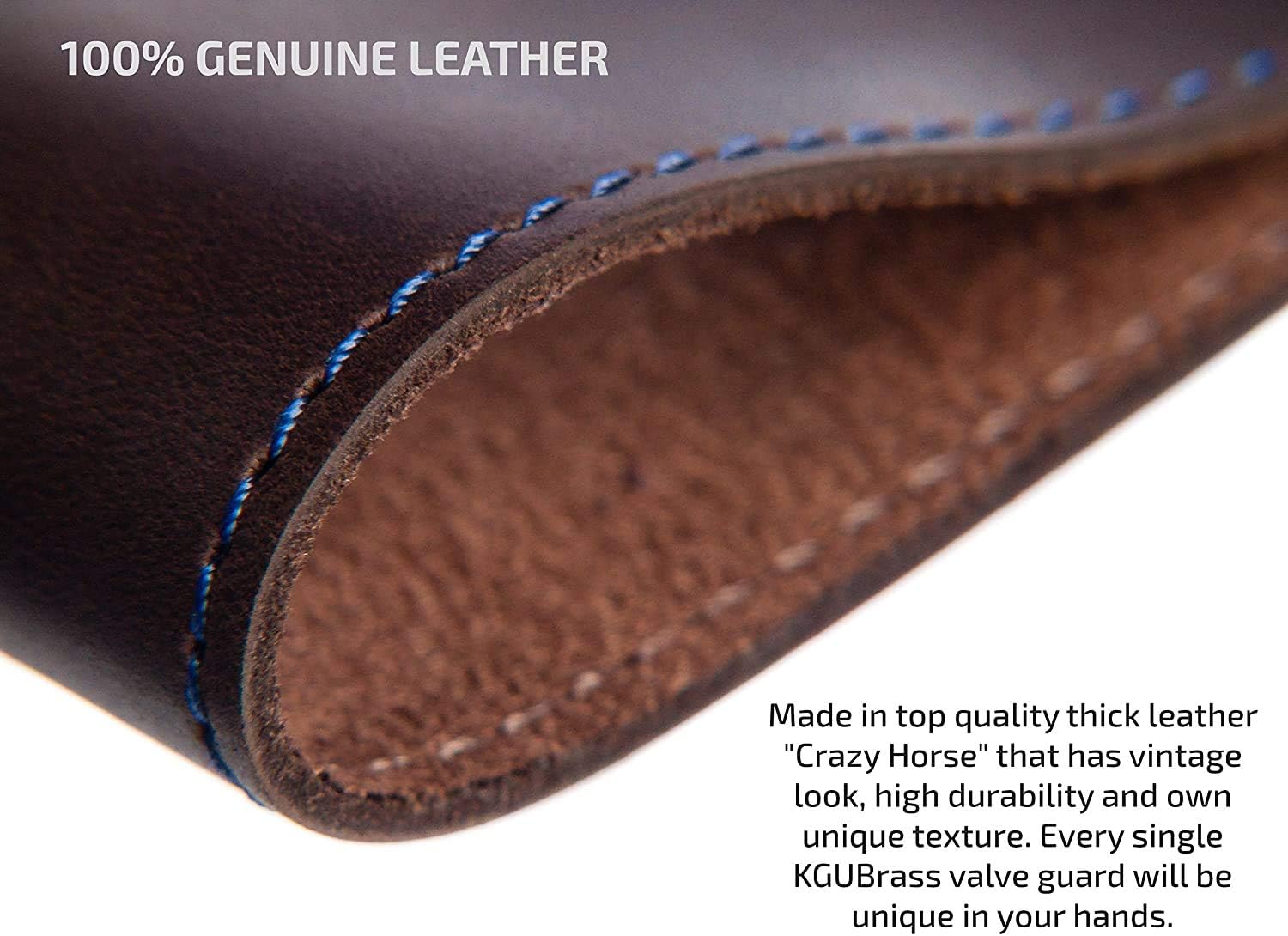 Trumpet valve guard by KGUBrass is the leather trumpet valve protector made of luxurious mild and thick material; use as protection from corrosion, scratches and stains (Brown (Blue thread))