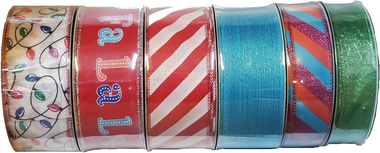 Member's Mark Premium 6-Pack Holiday Wired Edge Ribbon 1.5-in/2.5-in x 50-Yds