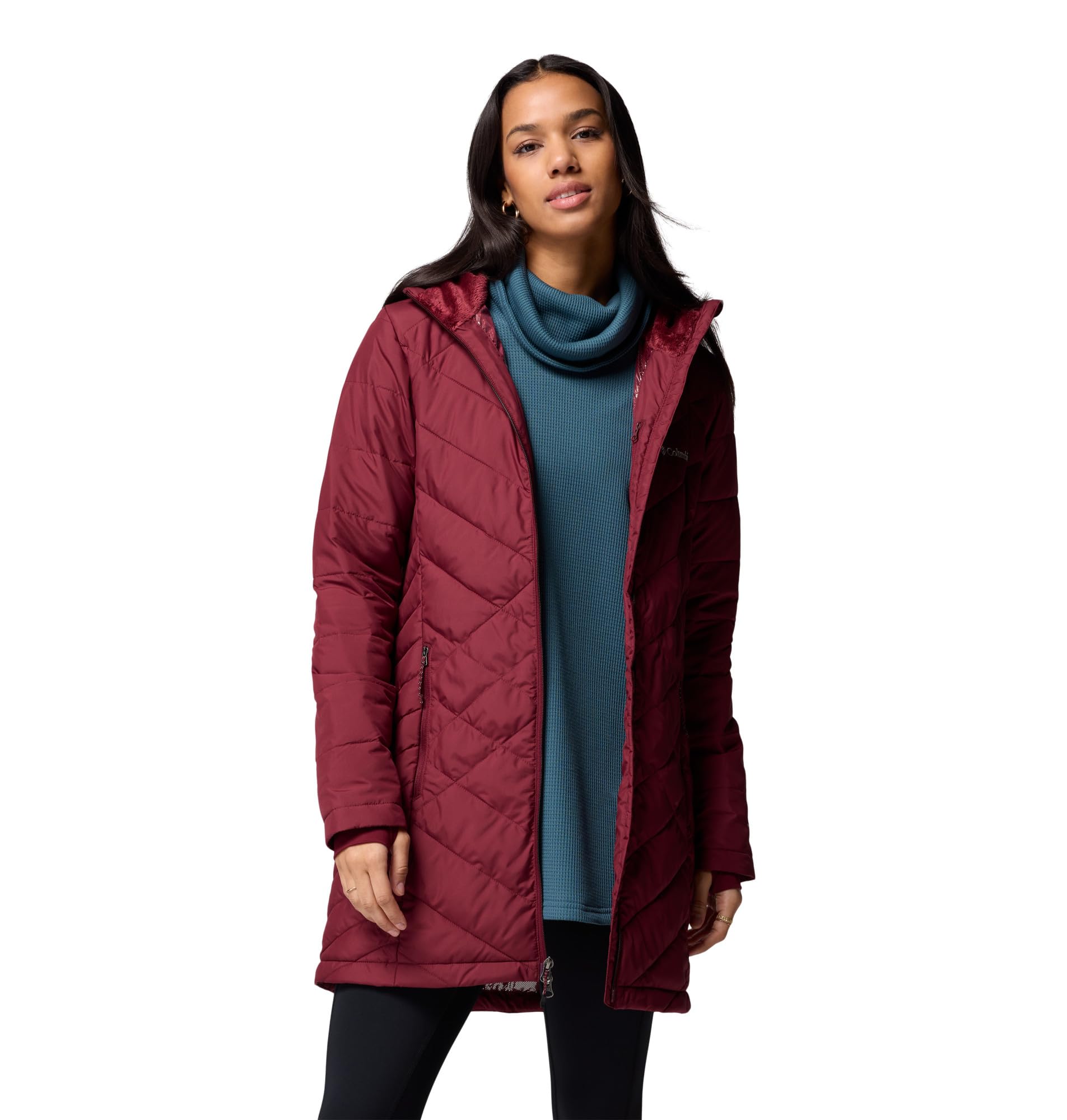 Columbia Heavenly Long Hdd Jacke Columbia Chaqueta larga con capucha para mujer, azul canyon, 2X Mujer