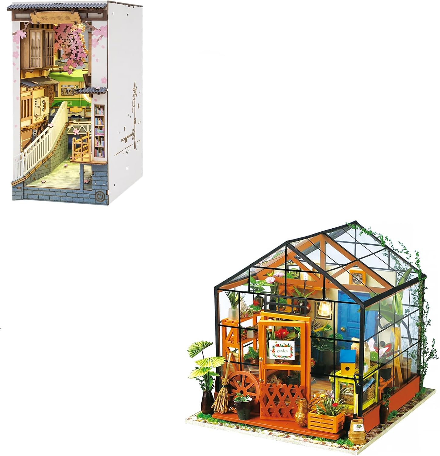 rowood Book Nook Kit Bundle DIY Miniature Dollhouse, Tiny House Kits to Build to Live in- Sakura&Cathy's Flower House
