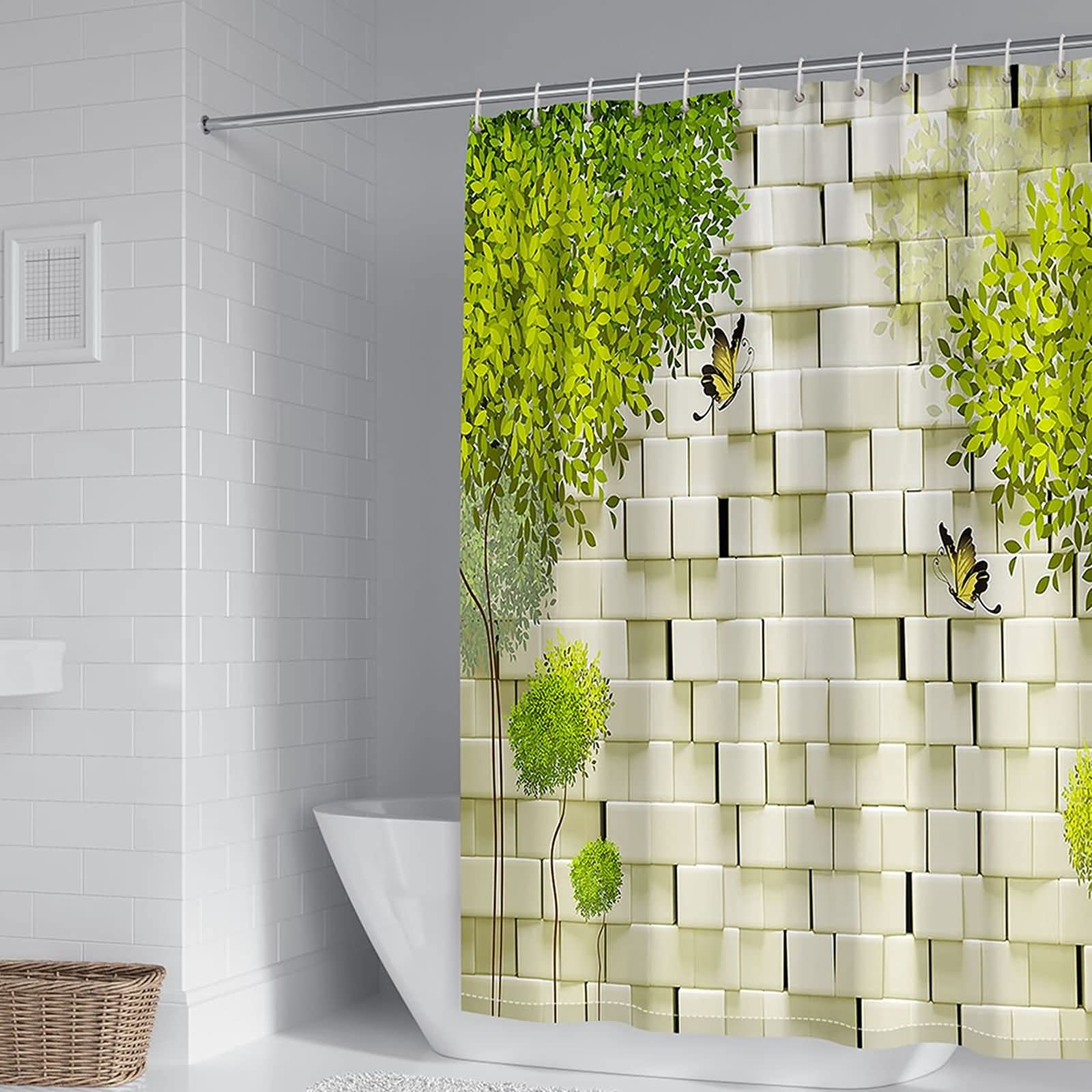 Rideau de douche 180x200cm en polyester anti moisissure avec motif arbre et papillon