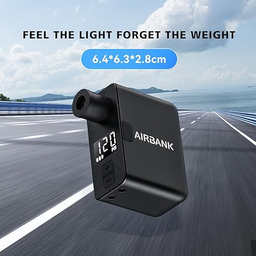Miniatura 3 de AIRBANK Mini bomba de bicicleta con bolsillo de calibre PRO, bomba de aire de bicicleta de apagado automático máximo de 120 PSI, bomba eléctrica