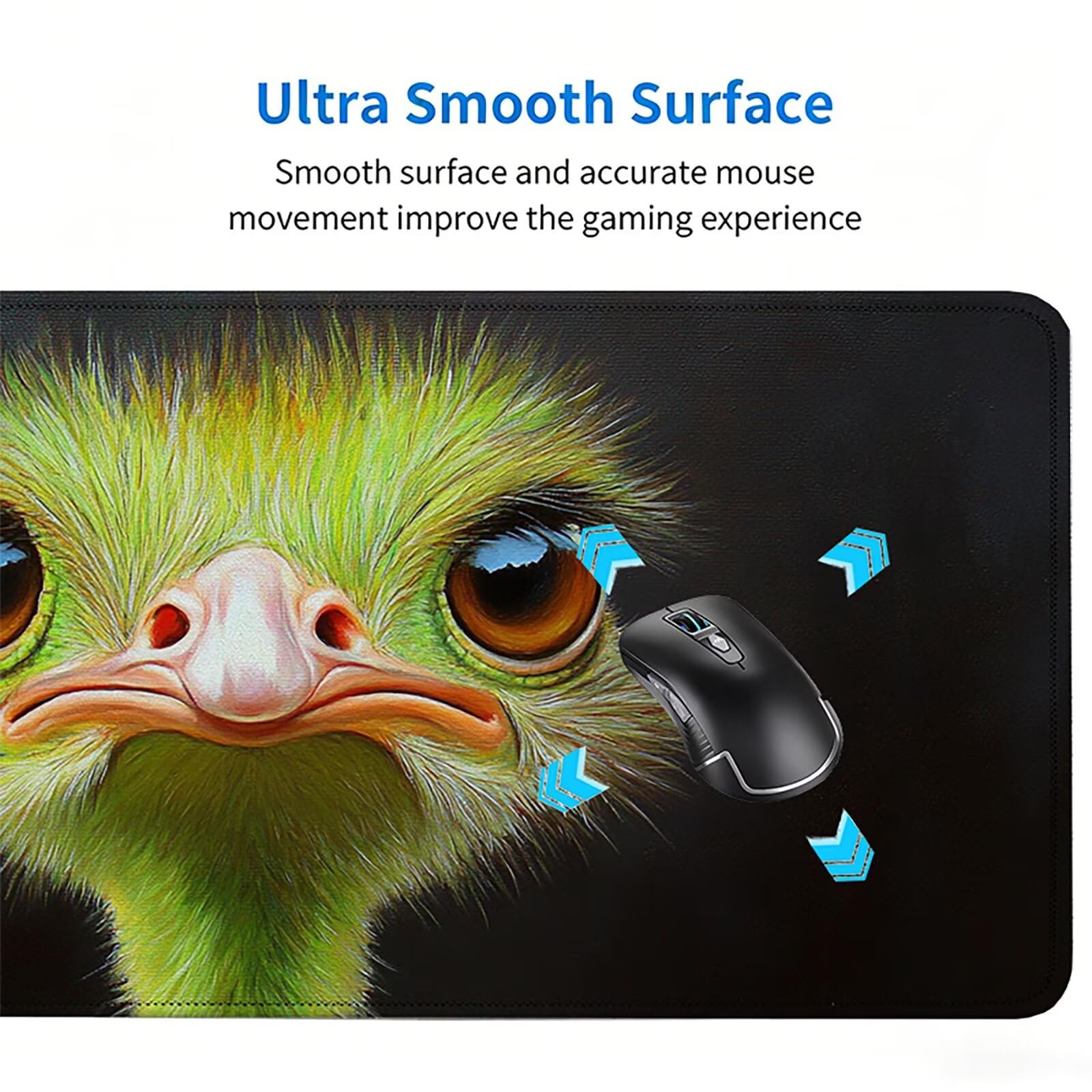 Tappetino Mouse Gaming, 1200x600mm Tappetino Mouse XXL nero 0c0-286 | Mouse Pad Grande, Ottimizzato per i Sensori da Gioco, Migliora Precisione e Velocità, per Mac e PC, struzzo