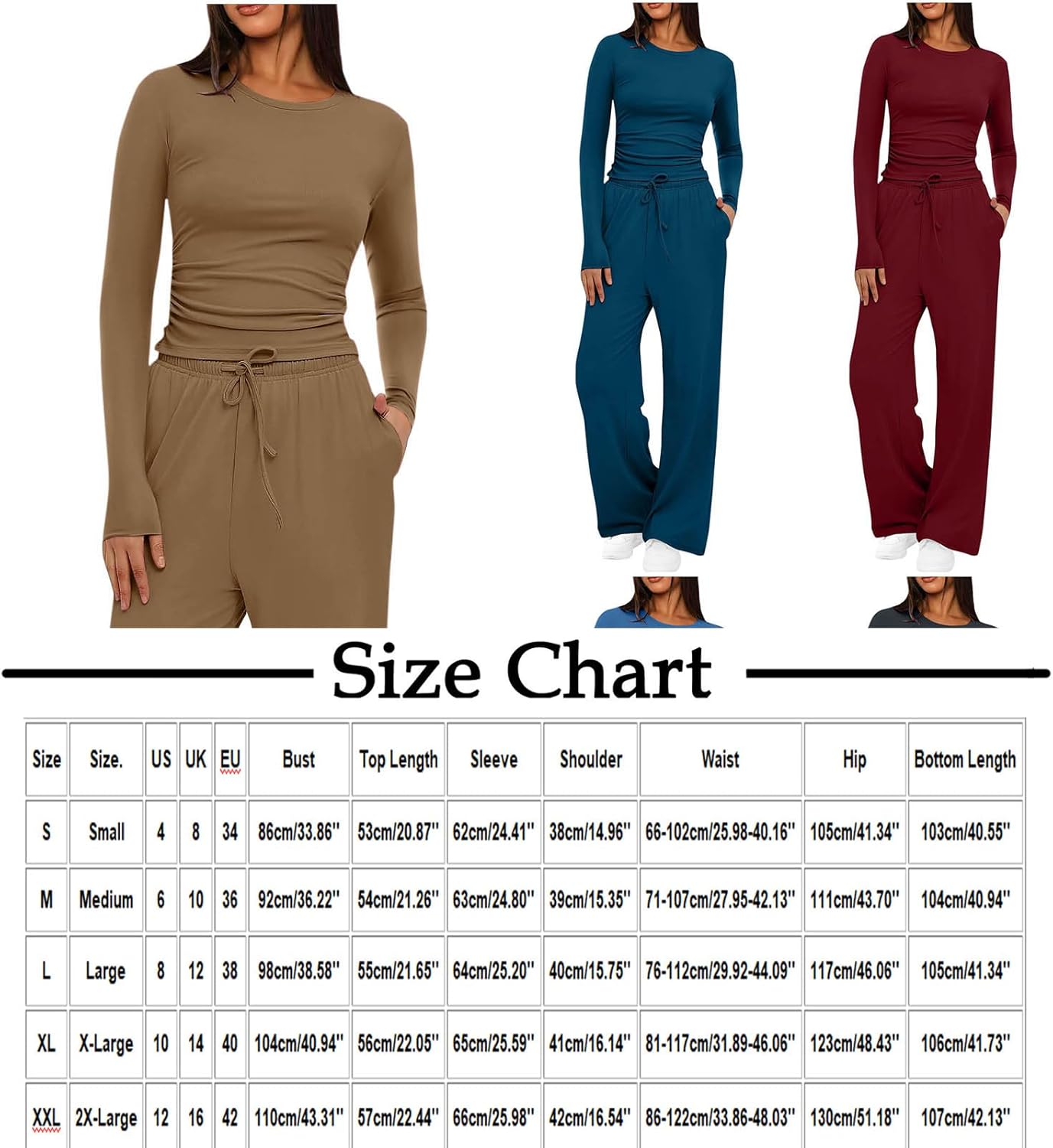 Matching Lounge Sets for Women Fall Comfy Long Sleeve Shirts Pants 2 Piece Sweatsuits Casual Workout Track Suits - Image 3