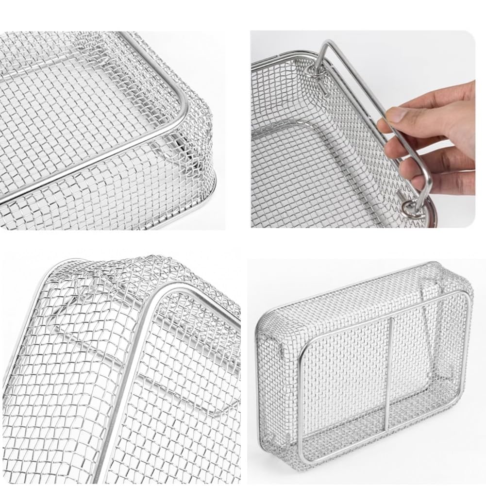 Instrumentententablett aus Edelstahl – 304 medizinischer Sterilisationskorb, perforiertes 4-mm-Mesh für Krankenhaus und Labor, 40 cm x 20 cm x 7 cm