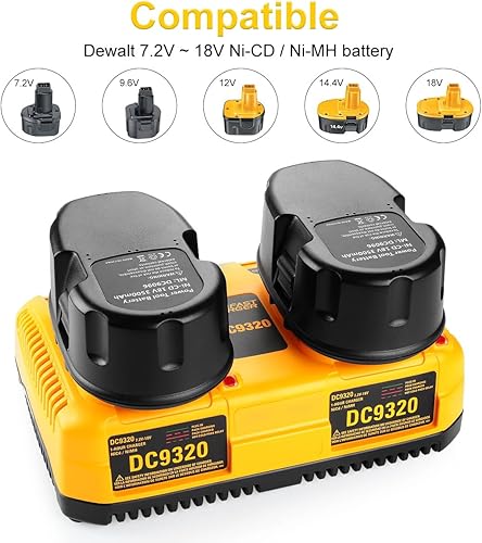 Miniatura 2 de Energup Cargador de doble puerto DC9320 para baterías Dewalt 18V 14.4V 7.2V XRP para Dewalt NI-CD NI-MH batería DC9096 DC9098 DC9099 DE9057 DW9096