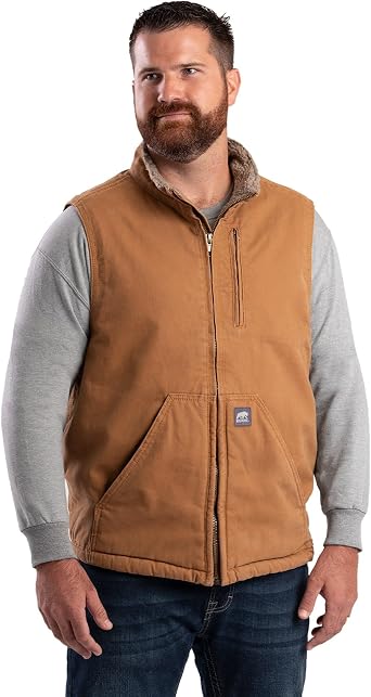 Berne Mens Heartland Sherpa-Lined Washed Duck Vest