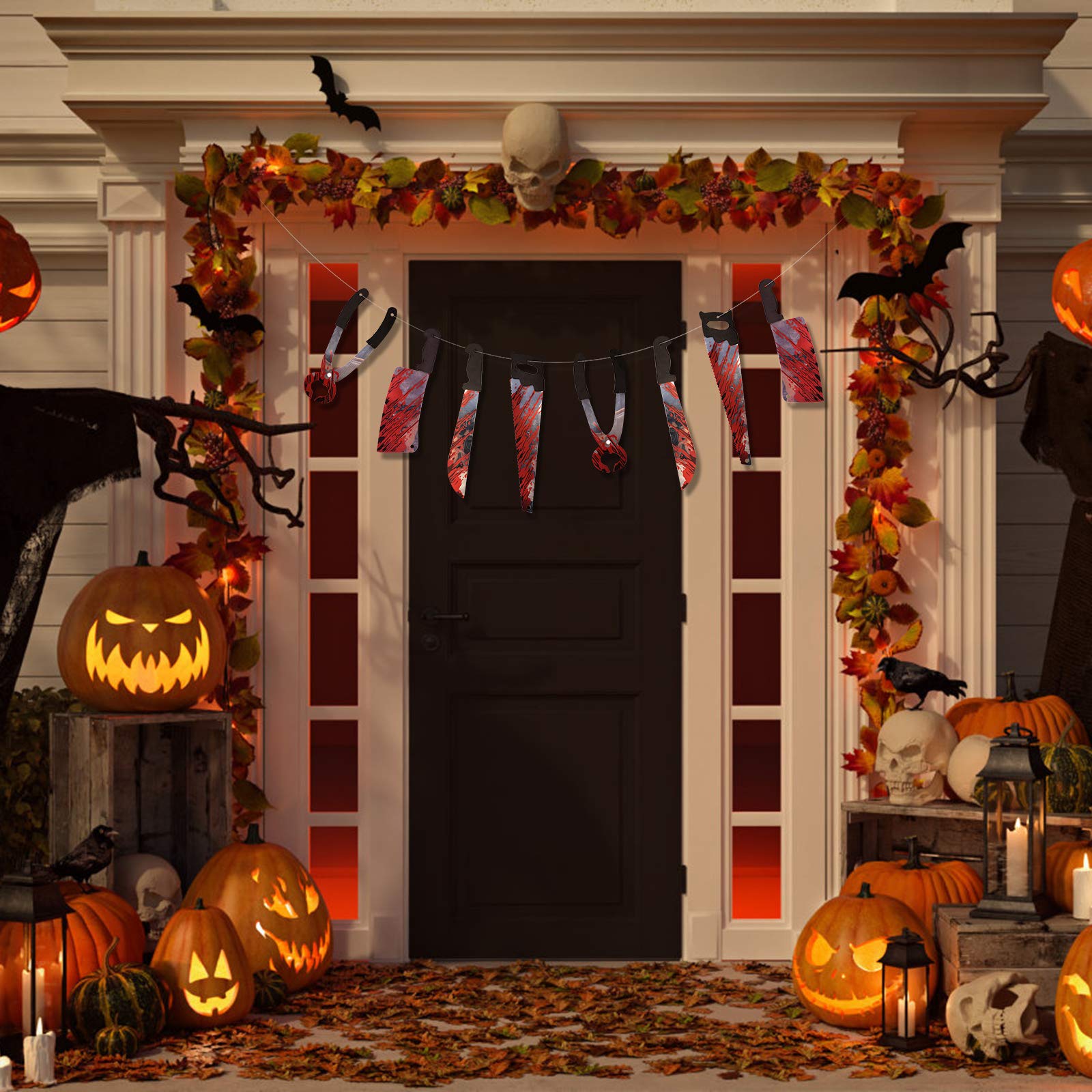 YESYZX 12 Pièces Halloween Sanglante Guirlande Bannières Couteaux Réalistes Utiliser Facilement Zombie Fête Maison Décoration Fournitures Pour La Fête D'halloween