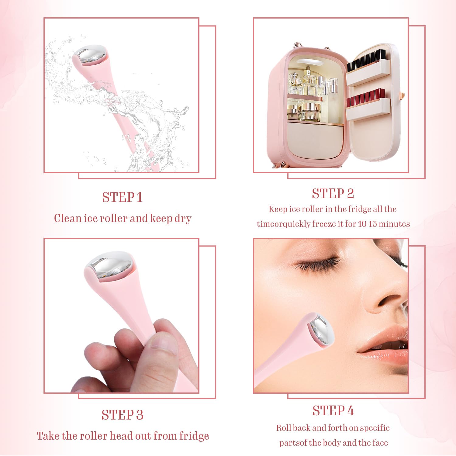 TORMEN Mini Eye & Face Rollers, Stainless Steel Eye Massage Ice Roller, Facial Beauty Tool for reduces puffy eyelids, Dark Circles Relief, Skin Care,muscle soreness,Facial cold compress (2pcs, Pink)