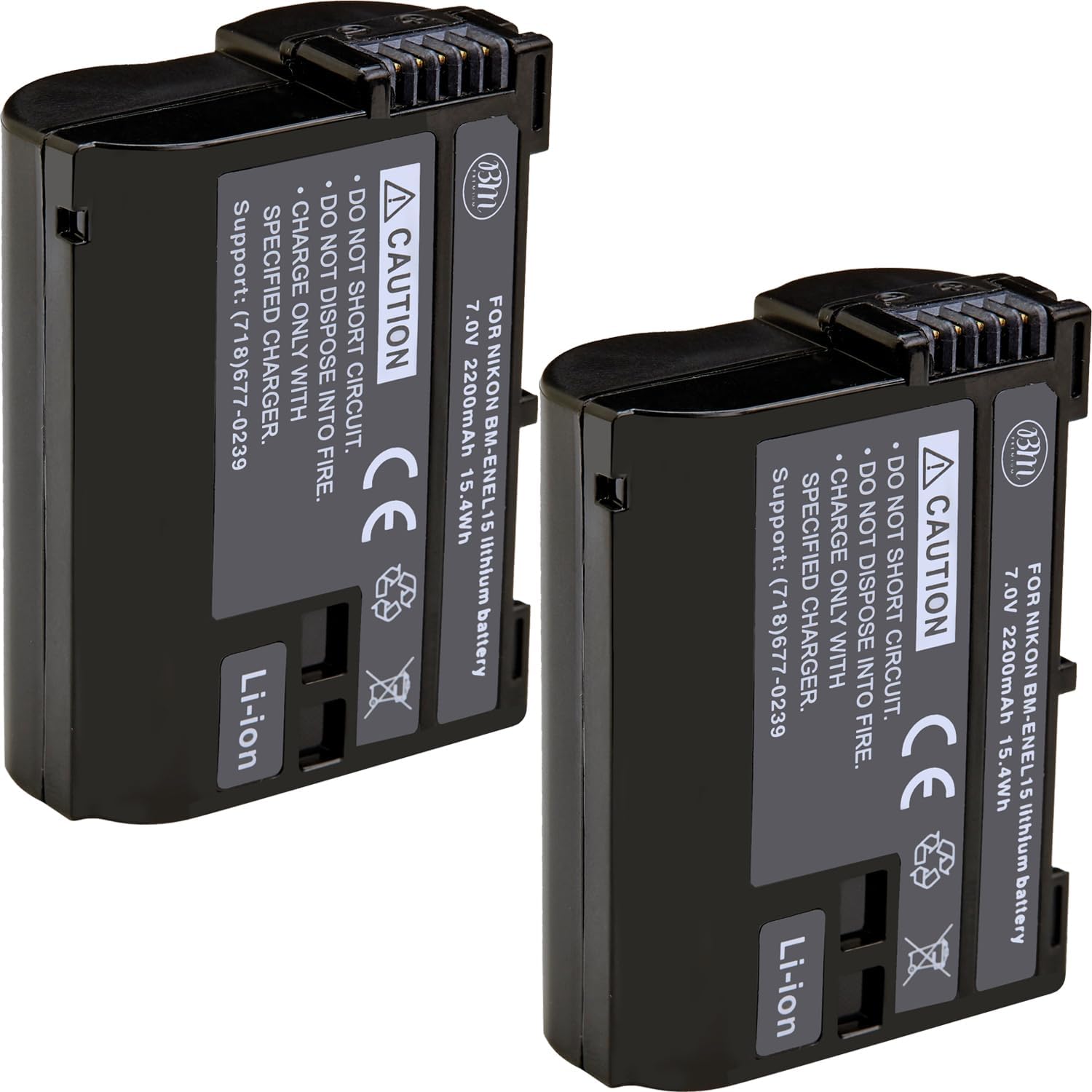 BM Premium 2 Pack of EN-EL15B Batteries for Nikon Z6, Z7, D780, D850, D7500, 1 V1, D500, D600, D610, D750, D800, D800E, D810, D810A, D7000, D7100, D7200 Digital Cameras