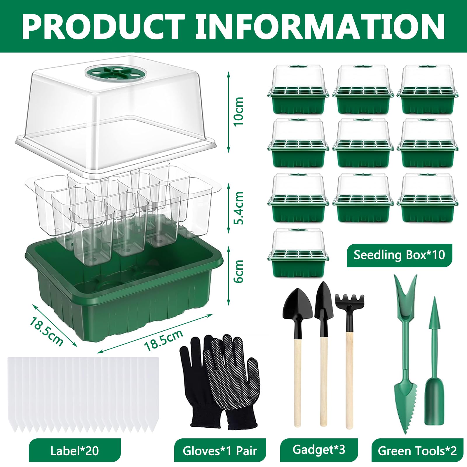 MOYKSRR Vassoi per semi, Vassoi Semina, 10 Pack 120 Celle Propagator Growing Addensano i Vassoi, Vassoi per Piante con Cupole Ventilate, per Germinazione, Strumento di Coltivazione in Mini Serra
