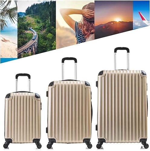 Miniatura 5 de Juego de 3 equipajes, juego de equipaje giratorio rígido con rueda, maleta ligera de ABS con cerradura, equipaje de viaje de 20 pulgadas, 24