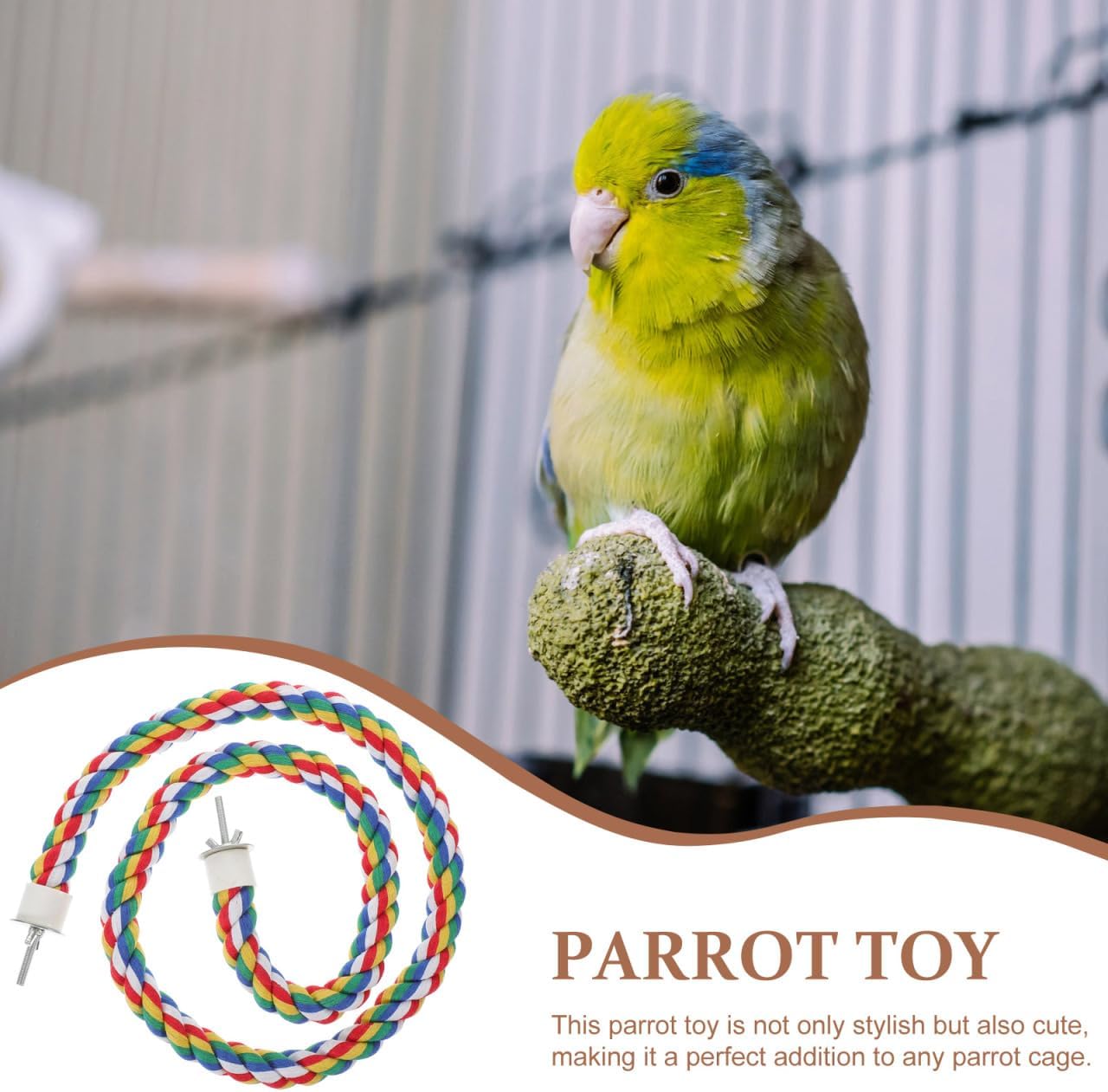 Hemobllo Parrot Cotton Rope Perch 41.33 in Bird Rope Climbing Toy for Cage Standing Station Chew Toy for Pet Birds Helps Exercise Balance and Coordination 1 pc image 3