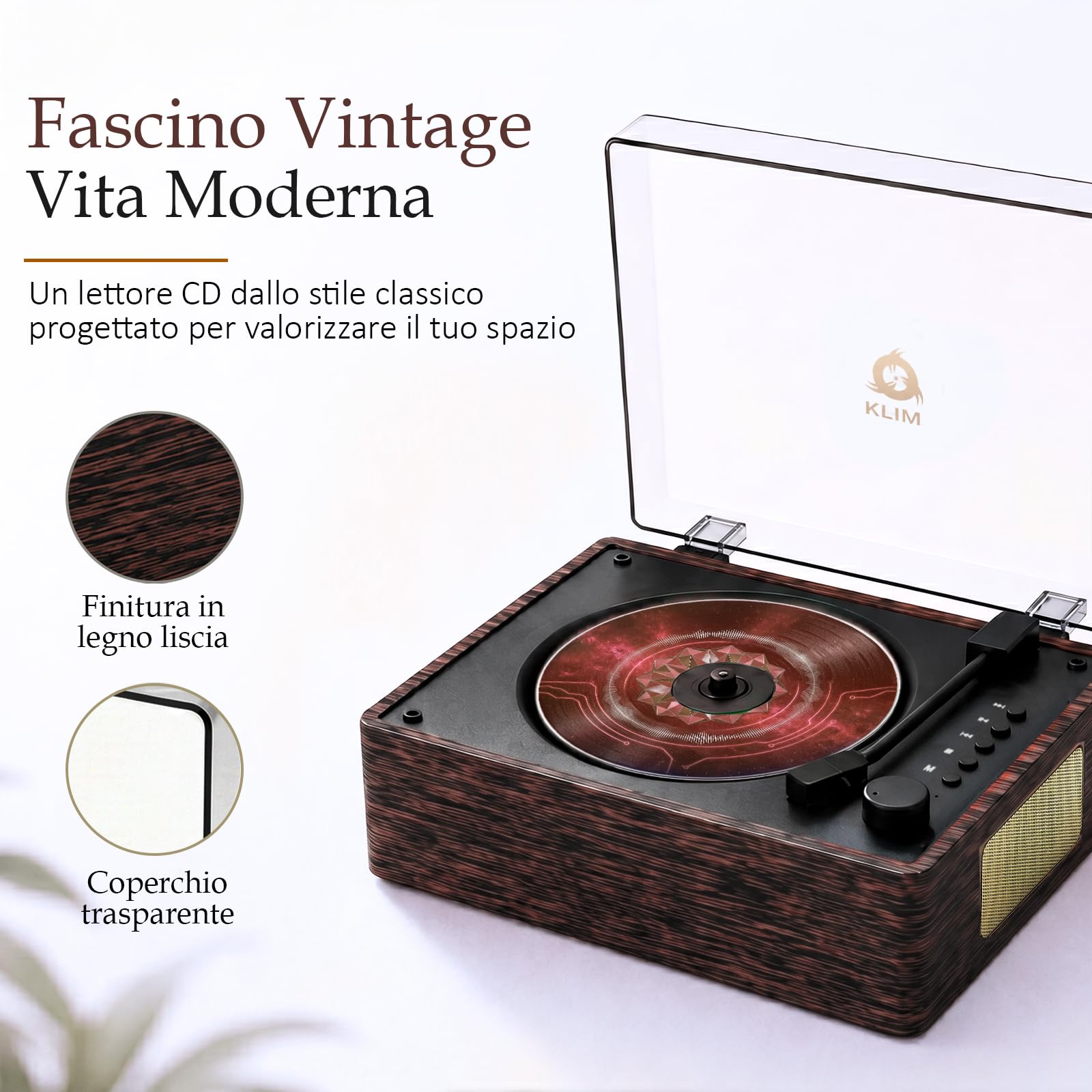 Heritage CD Player Wood Lettore Bluetooth da Casa con Altoparlanti, USB | Radio FM, AUX, Presa Cuffie, Design Vintage Effetto Legno, Connessioni Utili, Facile da Usare, Pensato per L Ascolto