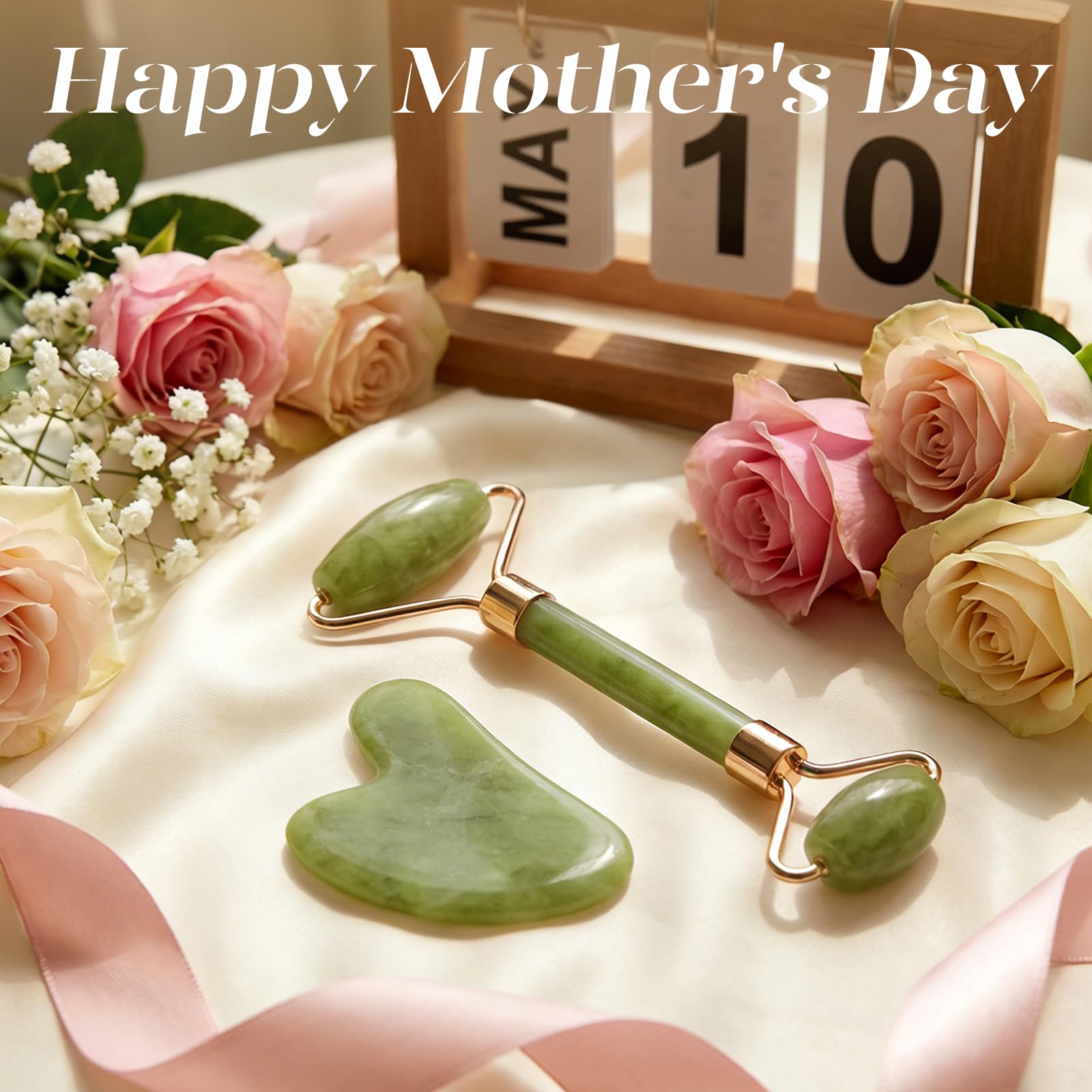 BAIMEI Jade Roller & Gua Sha Set Face Roller and Gua Sha Facial Tools for Skin Care Routine and Puffiness, Self Care Gift for Men Women -: Green