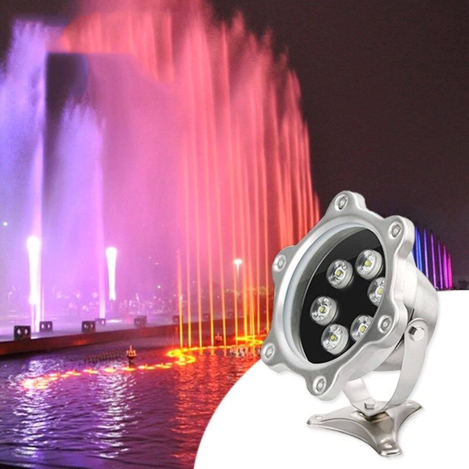 Faro Subacqueo, Luci da Giardino AC12V/24V, Impermeabile IP68, Fontana Colorata RGB, Faretti per Fontana E Piscina, Illuminazione da Giardino(Warm White,24V(6W))