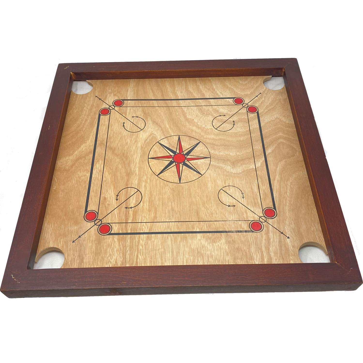 Mini Synco Carrom Board 50 centimetres x 50 centimetres with Striker, Queens, Powder and Carrom Men (Red)