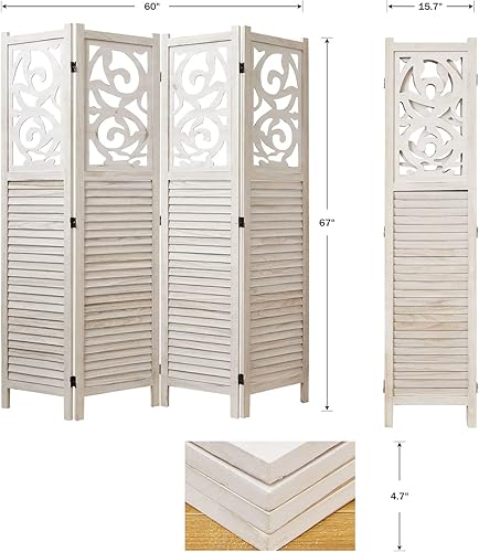 Miniatura 5 de Divisor de habitación de madera tallada para interiores, plegable, portátil, pantalla de división para casa, oficina, jardín, terraza, 4 paneles, 67