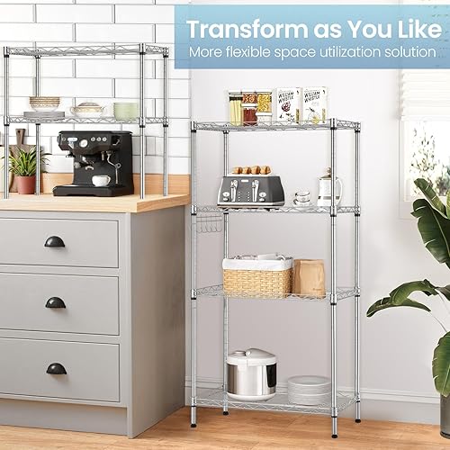 Miniatura 6 de Himimi Estante de almacenamiento de 6 niveles estantería de alambre estante ajustable organización de pie independiente con pies niveladores ganchos