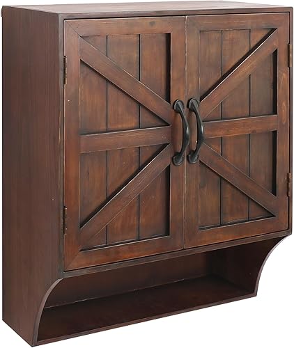 FLORA Armario de almacenamiento montado en la pared, botiquín con puertas, armario de pared de baño vintage de madera sobre inodoro para baño,