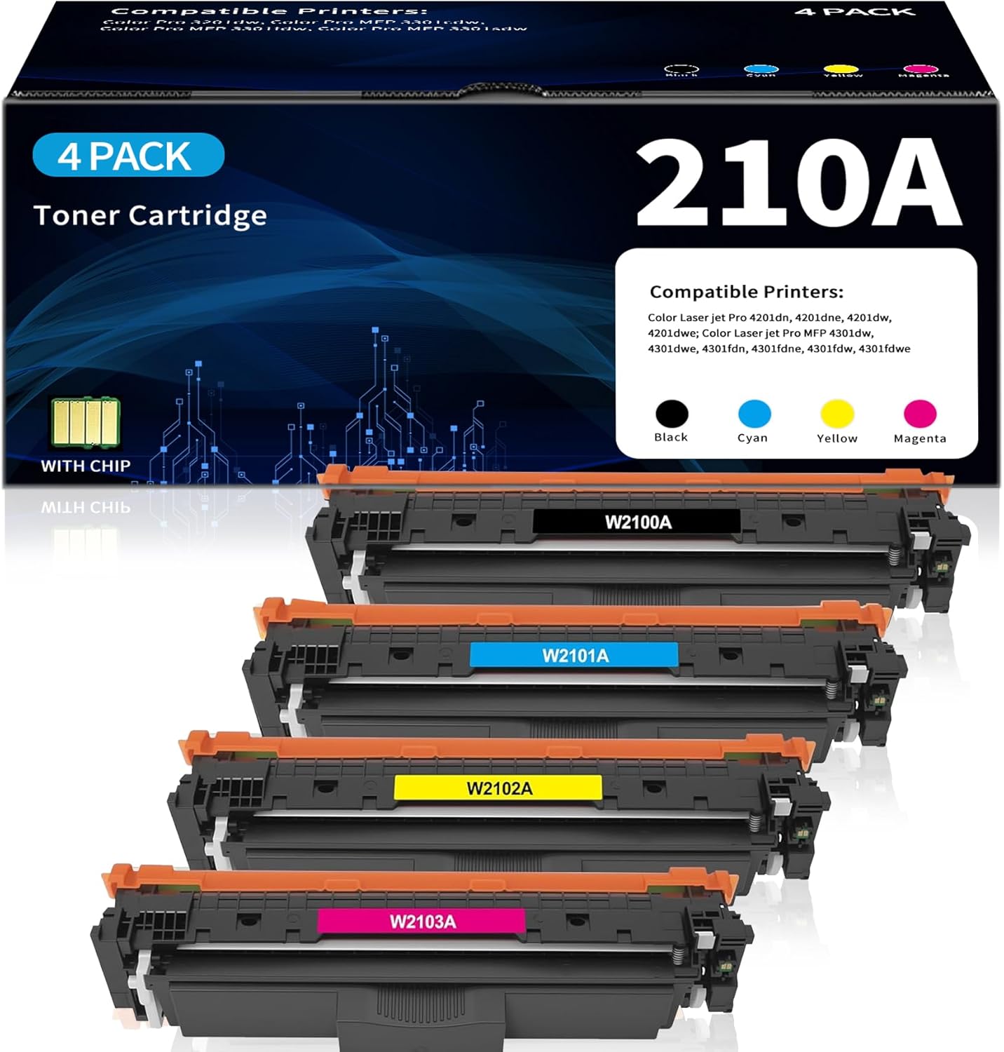 210A Toner Cartridges Replacement for HP210A Toner Cartridges 4301fdw 4201dn 4201dw Toner Cartridge, HP210A HP210X 210 Toner for Color Laser Jet Pro MFP 4301fdw 4201dn 4201dw 4301fdn 4301fdn