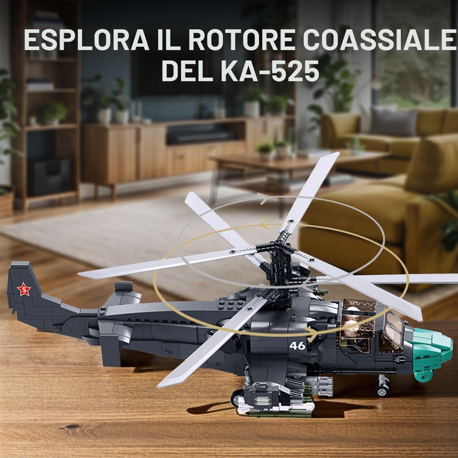 Kamov Ka-52 Elicottero da Ricognizione e Attacco Giocattolo da Costruzione - Set dell'Esercito con 913 Pezzi, Scala 1:30, Include 2 Soldatini - Divertimento per Bambini e Adulti
