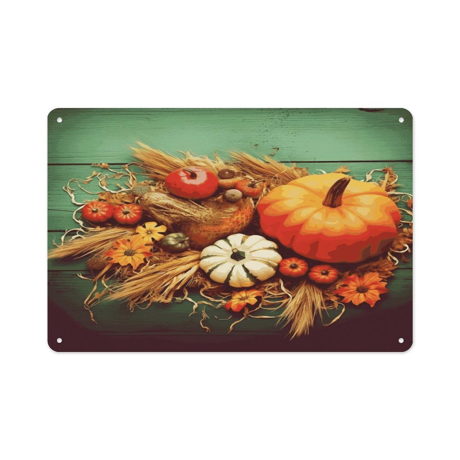 Btcowzrv Style Happy Thanksgiving Metal Sign 7.9 X 11.8 Inch, Aluminum Sign Wall Art Decor Easy To Install, Decorative Plaque For Home Bar Kitchen Pub Shop Garage