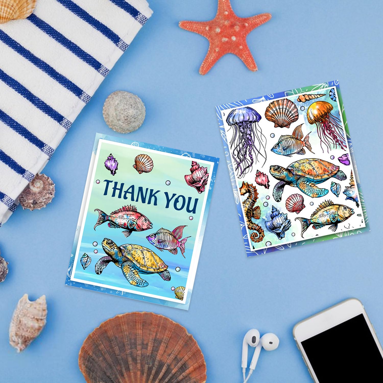 GLOBLELAND Sellos de goma transparentes con fondo de vida marina para álbumes de recortes, álbumes de fotos, tarjetas decorativas, decoración del hogar, 16 x 11 cm