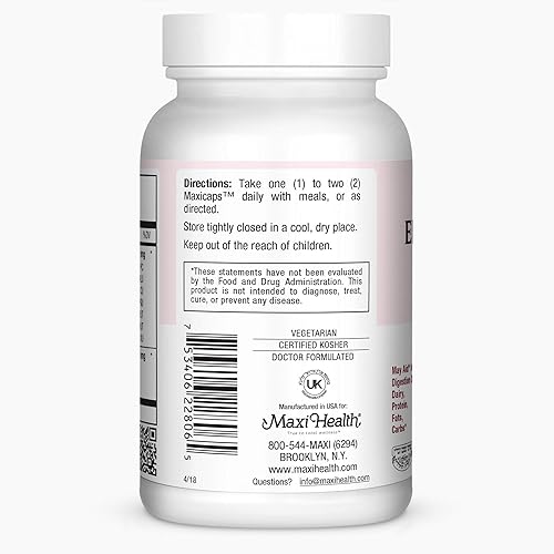 Miniatura 6 de Enzimas digestivas complejas Maxi Health Premium ayuda a lácteos y grasas, 120 unidades (PEX1)